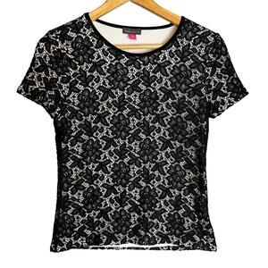 Vince Camuto Lace Top Womens Small Floral Burn Cutout Stretch Goth Coquette